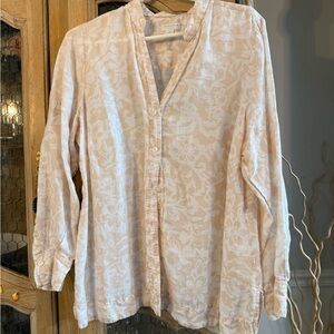 Linen Charter Club Cream Floral Button-Up Blouse
